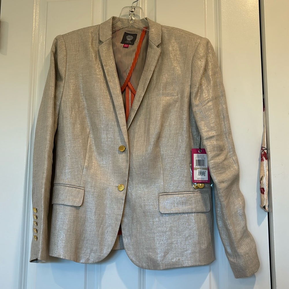 Vince Camuto 100% Linen Blazer with Gold Buttons.  It shimmers in the light.